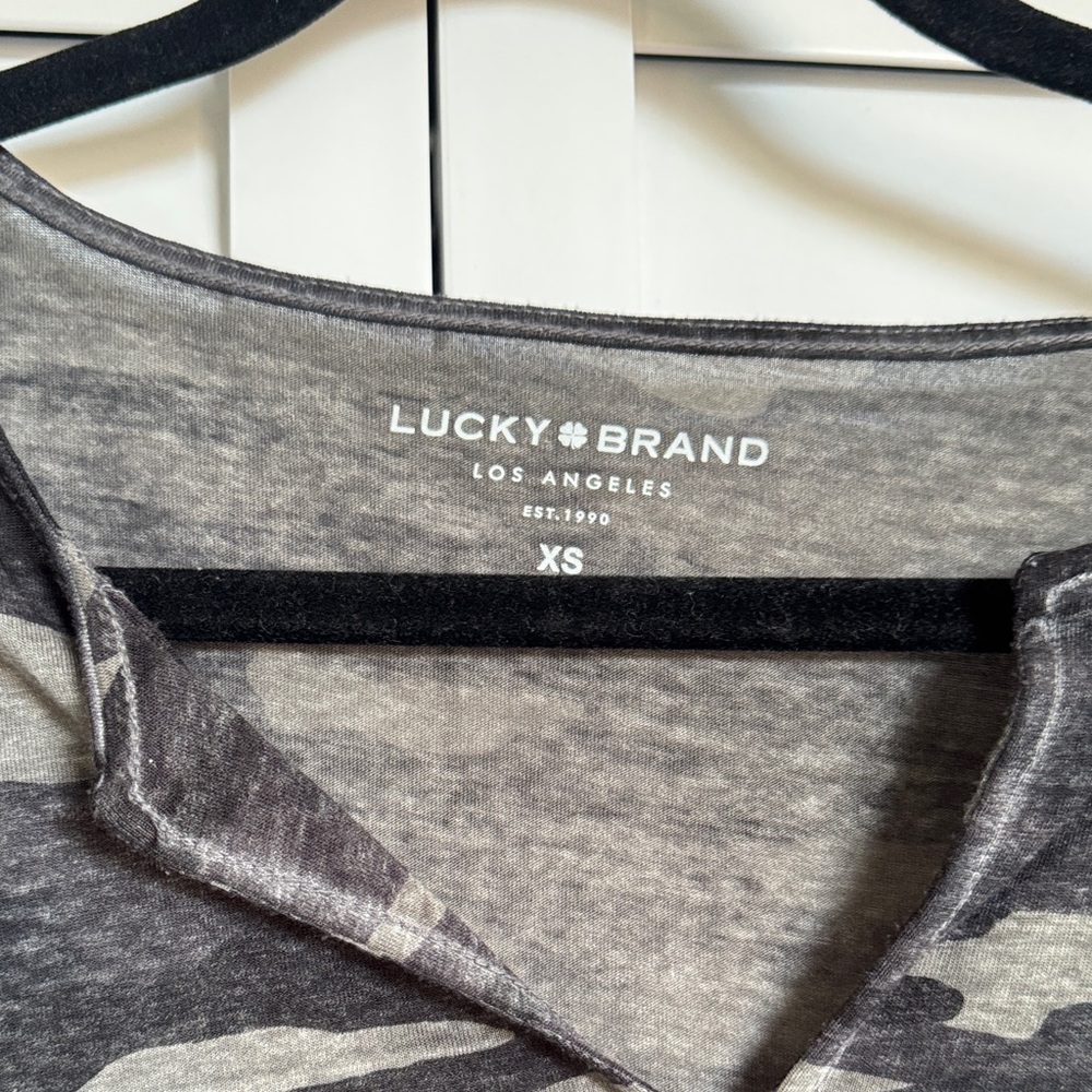 Lucky Brand Women's Black and Gray Camouflage Tee - Picture 2 of 3